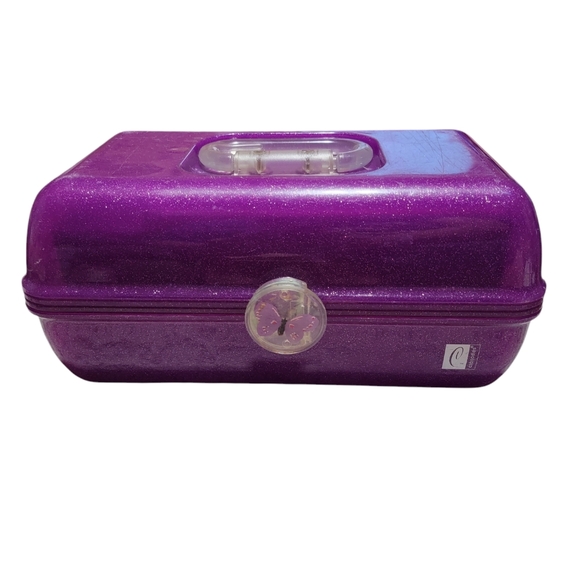Caboodles Handbags - VINTAGE! CABOODLES 2622 Silver Glitter/Purple Makeup Train Case